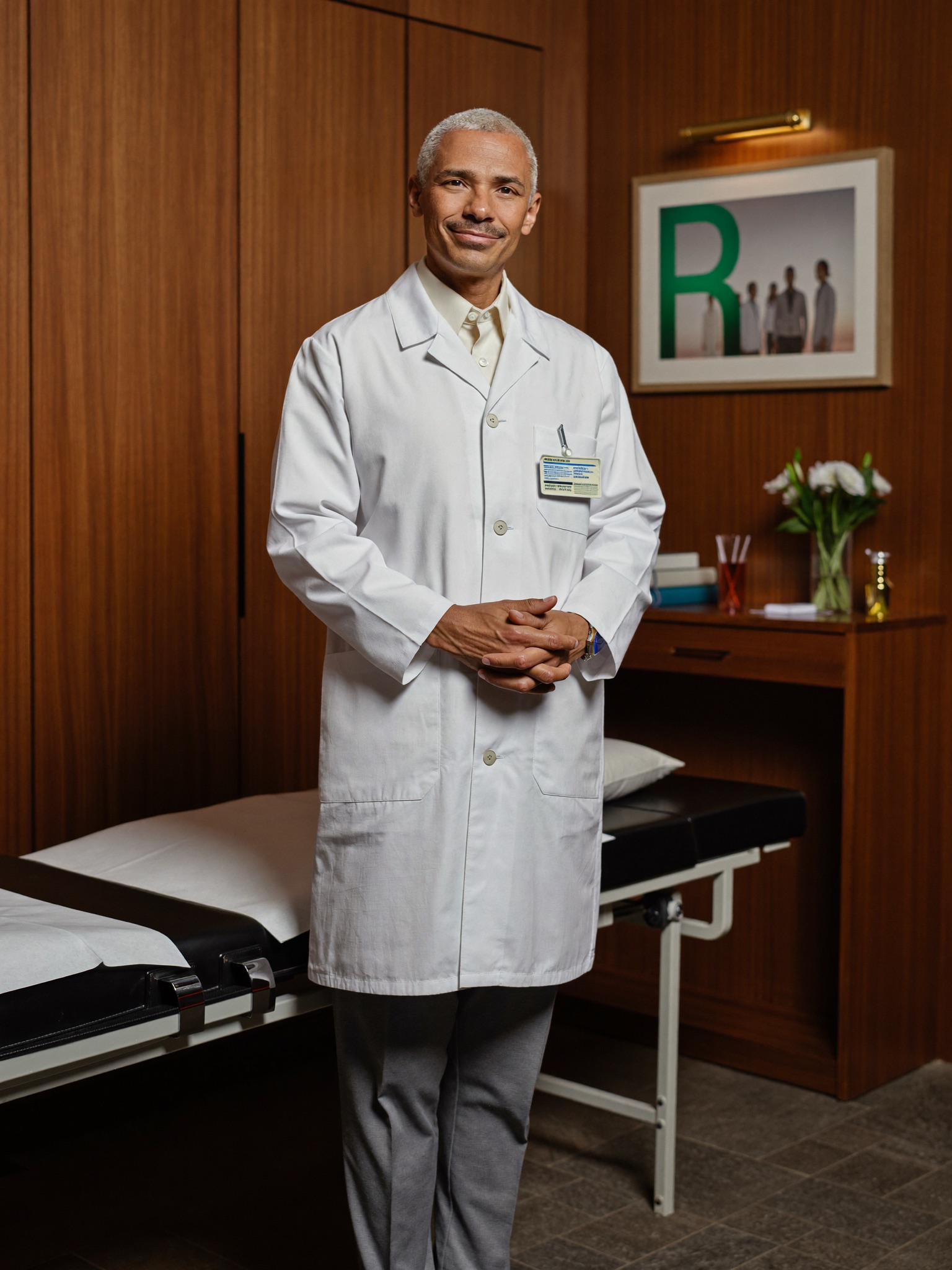 Board-certified male plastic surgeon in a discreet consultation room
