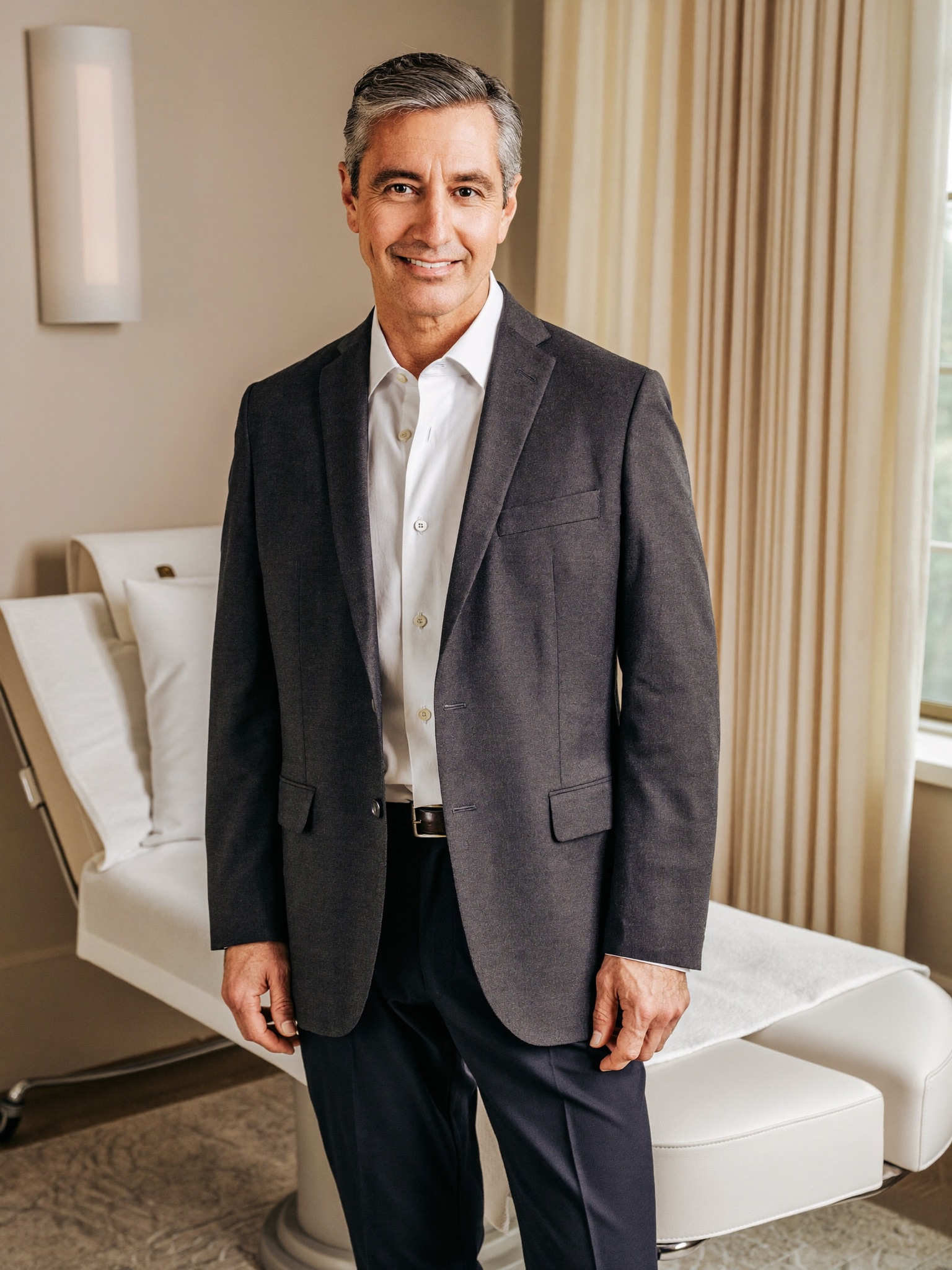 Dr. Julien Marchand, double board-certified surgeon, in a refined consultation suite